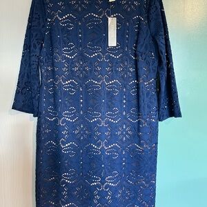 Chico's Royal Navy Crochet Lace Long Sleeve Dress
